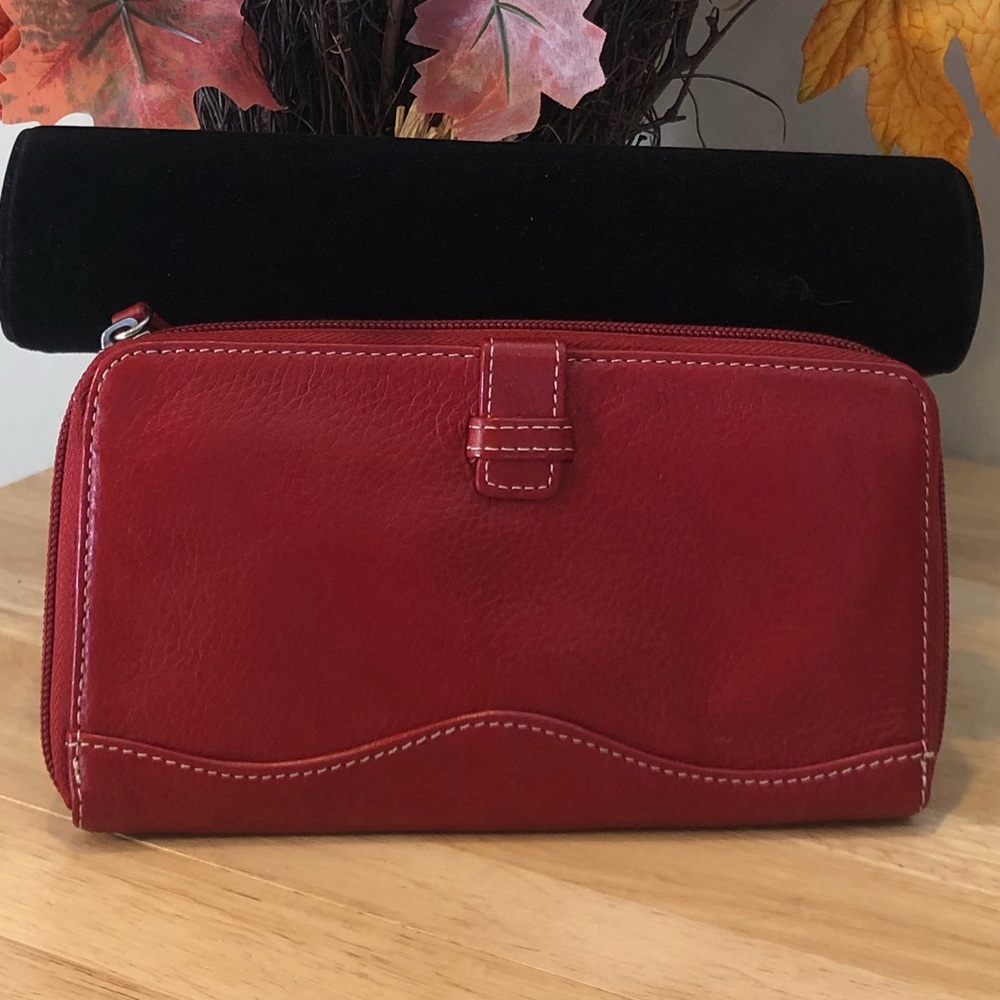 Tignanello Red Zipper Leather Wallet